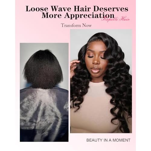 Loose Wave Bundles Human Hair with 5x5 Closure, (14 16 18+12) 12A 100% Real Human Hair Loose Deep Wave Bundles with Closure 5x5 Natural Color Unprocessed Brazilian Virgin Human Hair Extension