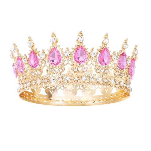 Pink Crown for Women Crystal Tiara and Queen Crown for Girl Wedding Headband for Bride Hair Accessories for Costume Birthday Party Cake Decoration Prom