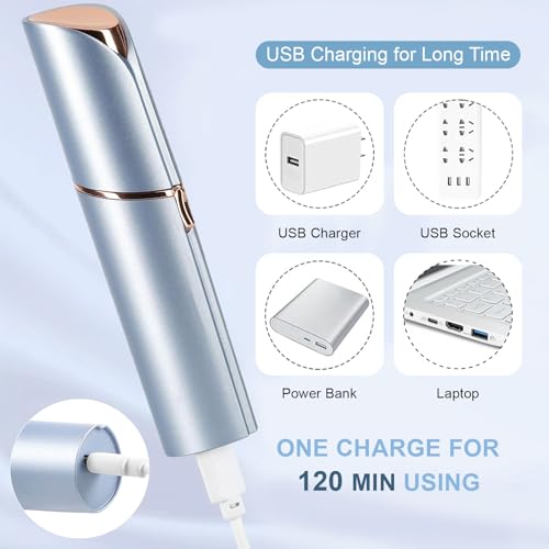 Facial Hair Removal for Women, Painless Hair Removal Device Lady Face Electric Razor for Lip, Chin,arms with USB Rechargeable Included 2 pc Replacement Heads