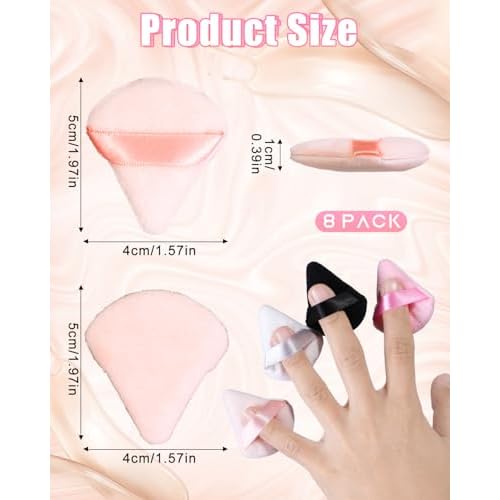 8 PCS Mini Powder Puff, Finger Setting Powder Puffs for Face, Small Velour Triangle Makeup Sponge (Black+White+Nude+Pink)