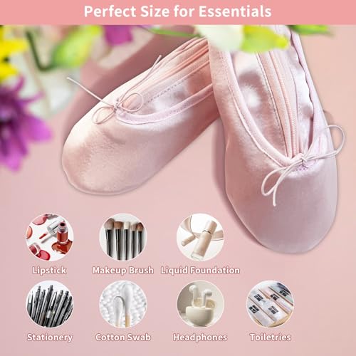 Ballet Shoe Makeup Bag, Small Cosmetic Bag for Trip Portable Cosmetic Travel Bag, Ballet Dance Shoe Makeup Bag Gifts for Women Girl Dancer Lover (Pale Pink)