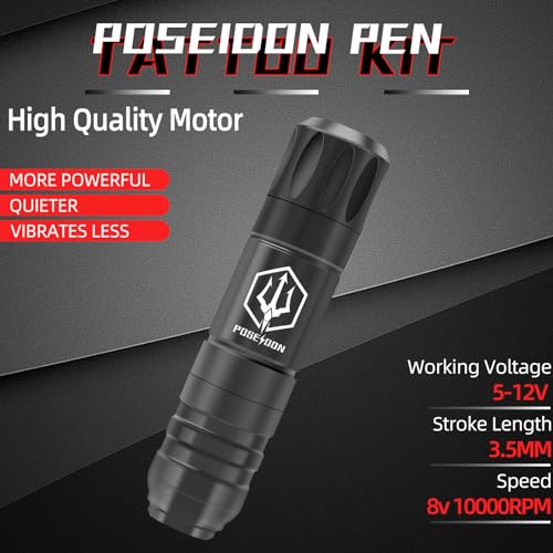 POSEIDON Tattoo Gun Kit - Wireless Tattoo Pen Kit Tattoo Kit with 2Pcs Tattoo Battery and 20 Pcs Tattoo Cartridge Needles, Complete Tattoo Machine kit Tattoo Supplies for Beginners