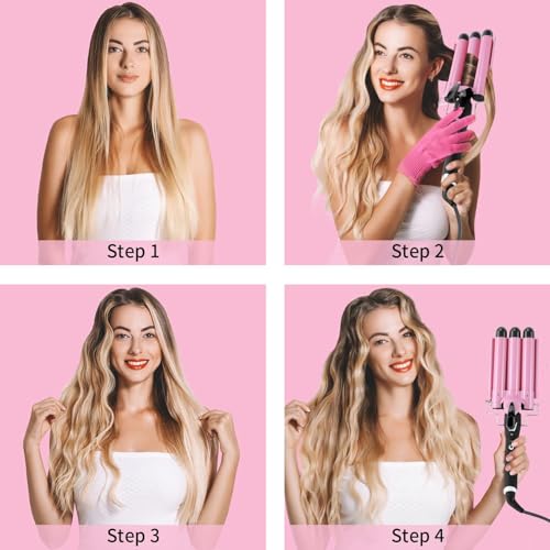 3 Barrel Curling Iron Hair Crimper: Birthday Gifts for Women Aleath Dual Voltage Adjustable Temperature Three Barrels Hair Waver - Ceramic 1 inch Curler Wand