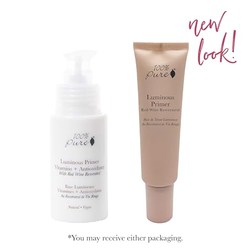 100% PURE Luminous Face Primer Illuminating Makeup Base & Moisturizer with Anti-Aging Antioxidants - Glowy Long-Lasting & Pore Diminishing Cosmetics Prep, Flawless Soothing Hydration - 1 oz