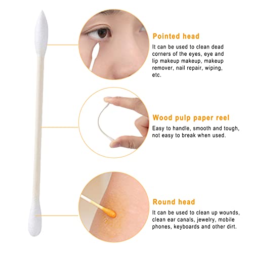 Cotton Swabs, Individually Wrapped Cotton Buds, 400 Count Biodegradable Cotton Tip Applicator Suitable for Ear, Beauty Care, Cleaning, Make-up£¨Round and Pointed Shape Cotton Heads£©