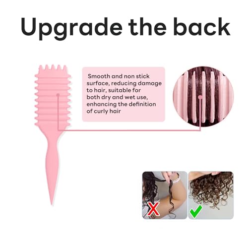 Curl Defining Brush, Multi Purpose Styling Brush for Separating, Combing and Curling Hair to Reduce Pulling (Pink)