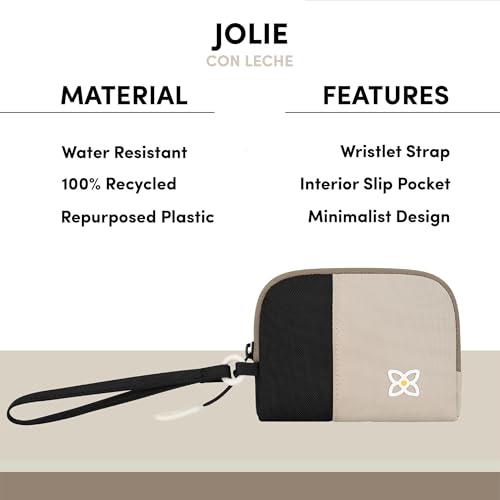 Sherpani Jolie, Lightweight Travel Pouch, Cosmetic Bag, Recycled Wristlet Bag, Toiletry Bag for Women (Con Leche, Small)