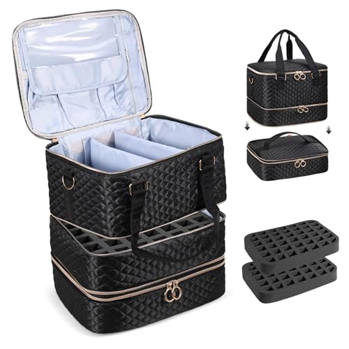 Nail Polish Organizer Case - Holds 84 Bottles Nail Polish & Nail Lamp Large Nail Polish Organizer Bag for Manicure Tools, Nail Polish Kit (Black)