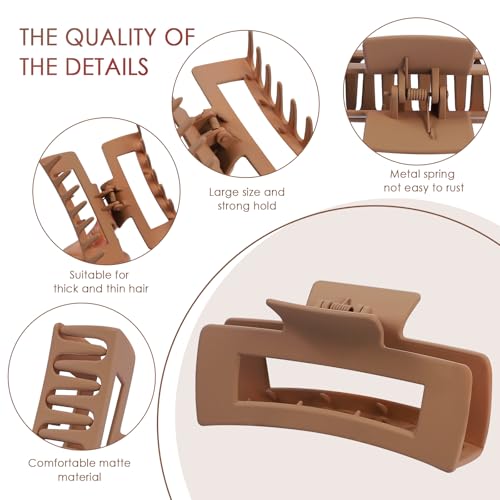 Mandydov 8 Pcs Large Hair Claw Clips 4.1 Inch Non-slip Big Square Matte Claws for Women, Strong Hold Banana Clips for Thick Thin Hair