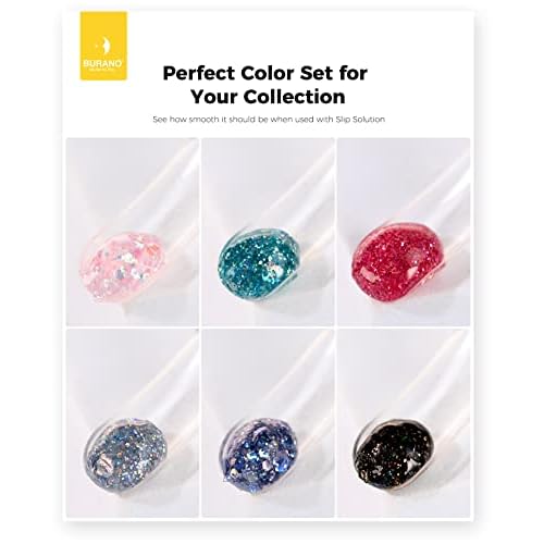 BURANO Poly Extension Gel Nail Kit, 6 Colors Nail Poly Nails Builder Gel Set for Beginner & Professional Using, DIY Starter Kit Nail Art Gift (glitter)