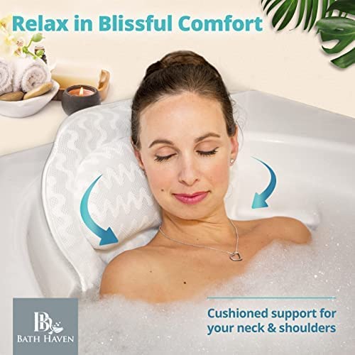 Bath Pillow for Tub, Luxury Bathtub Pillow Head and Neck Support, Relaxing Spa Cushion Head Rest for Tub, Bathtub Accessories for Women and Men with Quick Drying 3D Air Mesh Portable Washable