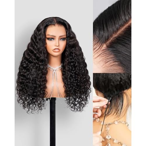 3D Water Wave Half Wig Human Hair 200% Density 3 In 1 Glueless Wigs Human Hair for Women Drawstring Wig Human Hair 100% Real Human Hair 16 Inches