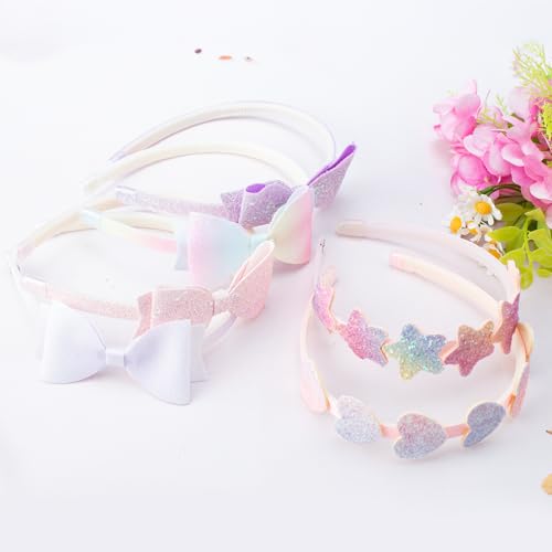 6 pcs Girls Headbands Sweet Girl Hair Accessories Glitter Bow/Flower/Star Hairband Cute Head band for Girls/Kids