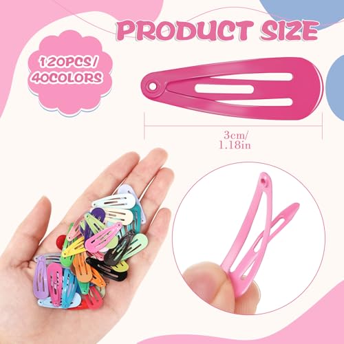 obeoby 120 Pcs 40 Colors Metal Small Snap Hair Clips, 1.2 Inch Mini Hair Barrettes Hair Accessories for Baby Girls Toddlers Women