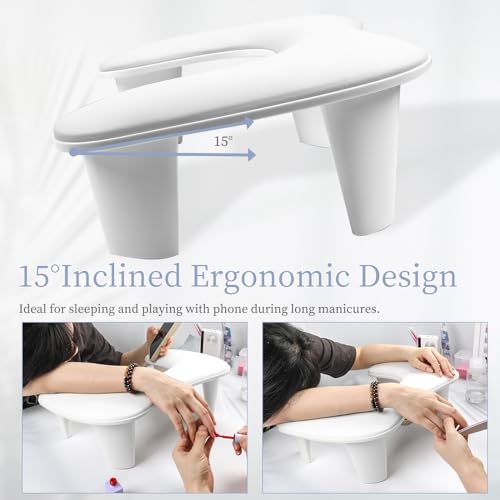 Arm Rest for Nails Tech, Luxurious U-shaped Manicure Nail Art Hand Rest Pillow Cushion, Big Microfiber Leather Nail Arm Rest Stand for Ultimate Comfort in Manicure (White)