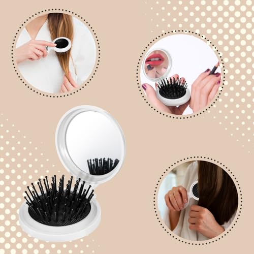 12 Pcs Volleyball Mini Detangler Brush, Folding Mirror Hair Brushes, Mini Travel Hair Brush, No Tangle Soft Flexible Bristles for Straight, Curly, Thick Hair for Volleyball Team Gift Sport Party