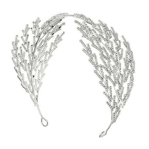 Coucoland Wedding Headpiece for Bride - Hair Jewelry Wedding Headband Tiara Leaf Headband Crown Tiara Bridal Silver Headpiece