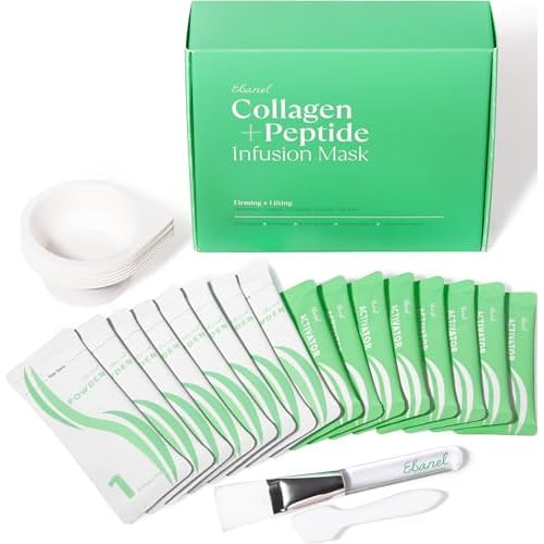 Ebanel Collagen Peptides Wash-Off Face Mask Set, 8 Pack Instant Skin Tightening and Lifting Masks, Brightening Face Mask with Niacinamide, Glutathione, Hyaluronic Acid, Vitamin C, Cica, B5, Albumen