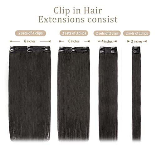 Amethyst Clip in Hair Extensions Real Human Hair for Black Women 120g 100% Unprocessed Brazilian Virgin Hair 20 Inch Natural Black Straight Remy Human Hair Extensions 8 Pcs Per Set with 18 Clips