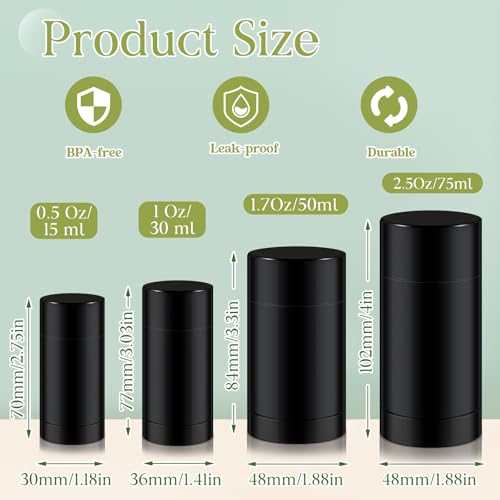 50 Pcs 15 ml Empty Deodorant Containers Twistup Filling Stick Plastic Deodorant Container Refillable Bottles Bottomfill Round Lip Balm Tubes Cylinder for Homemade DIY Lip Balm(Black)