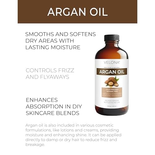 velona Argan Oil - 16 Fl Oz in Glass Bottle | 100% Pure and Natural | Morocco Oil | Skin, Body and Face Care | Nails Protector | Unrefined, Cold Pressed | Cap Kit