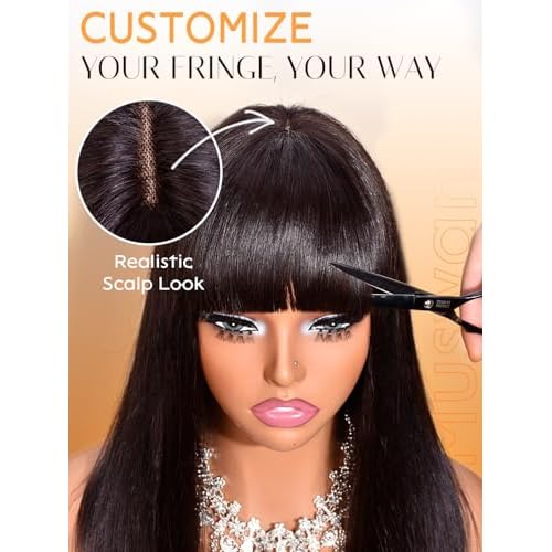 Bob Wig Human Hair with Bangs 210% Density Dark Brown Bob Wig for Black Women 100% Human Hair Pre-Bleached Glueless Straight Wigs 14inch£¨Dark Brown£©