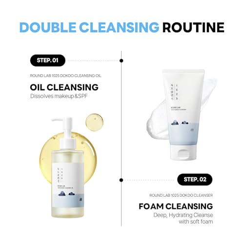 ROUND LAB 1025 Dokdo Cleansing Oil 6.76 Fl Oz, Facial Oil Cleanser for Face, Deep Pore Cleansing, Makeup Blackhead Impurities Remover, Easy to Wash Off No Oily Residue, Korean Skin Care