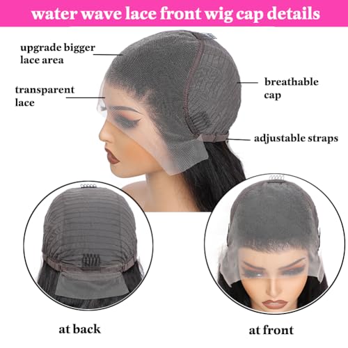 Washasha 24 Inch Water Wave Lace Front Wigs Human Hair 13x6 HD Lace Frontal Wig Human Hair Pre Plucked with Baby Hair 200 Density Deep Part Curly Wig for Women