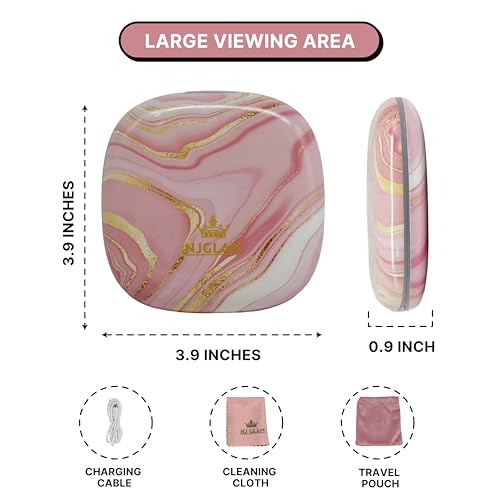 Lighted Makeup Compact Mirror, 3.9 Inch ? 1x/10x Magnification Portable, LED ? Auto Light On/Off - USB Charging, (Blush Marble)
