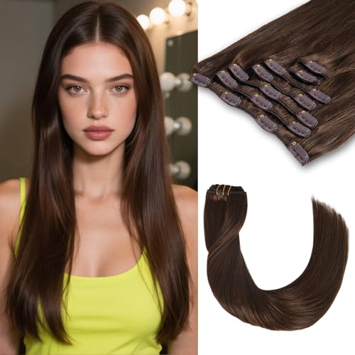 Clip in Hair Extensions Real Human Hair 22 Inch 120g 7Pcs Remy Extensions Double Weft Straight Hair Extensions for Add Volume (22in, 120g, #4)