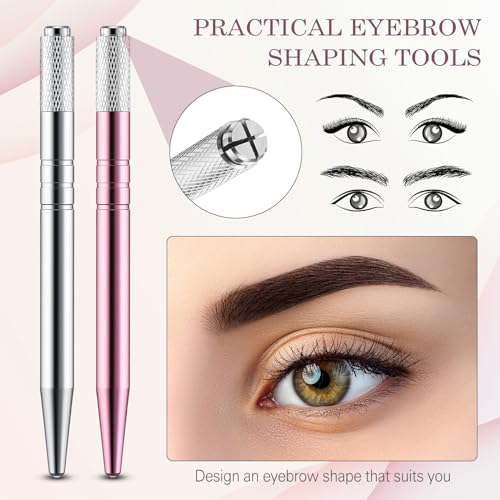 Gisafai 50 Pcs Microblading Pen Manual Eyebrow Pens Supplies Aluminum Pen Tool Holder Hand Tools for Makeup Supplies Salons(Silver, Pink)
