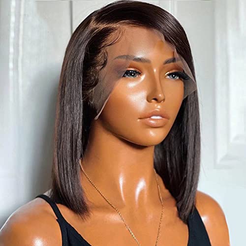 HD Transparent Lace 13X6 Deep Side Part Short Bob Human Hair Wigs Pre Plucked Bleached Knots 150% Density Short Bob Lace Front Wigs For Woman HD Invisible Lace Wigs (8 Inch, Bob Straight)
