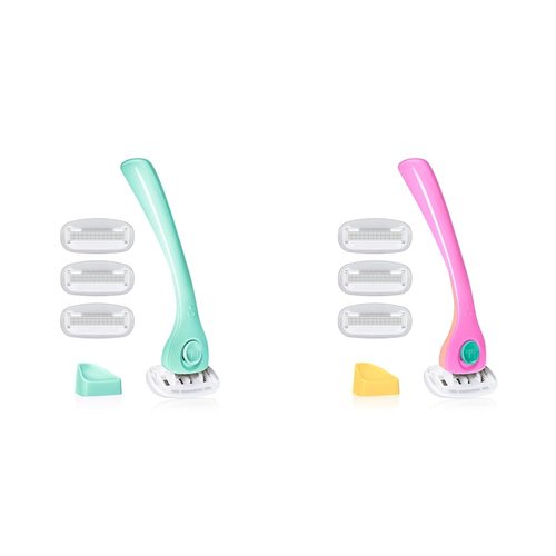 Billie Razors for Women Shave Kit with Razor, 4 x 5-Blade Razor Refills, Magnetic Holder - Minty & Malibu