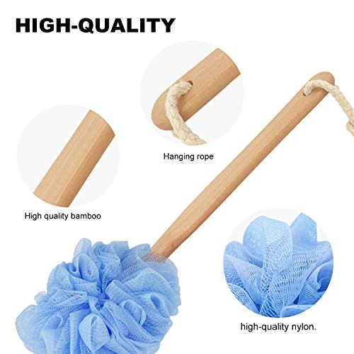 Loofah with Handle, Loofah on a Stick, Shower Sponge with Handle, Bath Brush, Shower Brush for Body, Back Scrubber for Shower, PE Soft Mesh Luffa for Men and Women