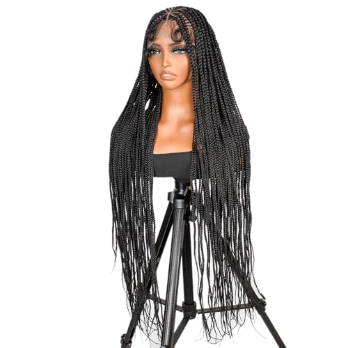SUPERNOVA Special Top Design Full Lace Box Braided Wig Handmade Knotless Braided Wigs For Black Women Synthetic Hair Boho Braids Wig Lightweight & Natural Look Baby Hair Around 36 Inch