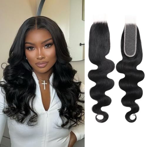 2x6 HD Lace Closure Body Wave Human Hair Transparent 2 by 6 HD Lace Closure 18Inch 100% Brazilian Virgin Unprocessed Middle Part Human Hair Kim K Closure With Baby Hair Natural Color