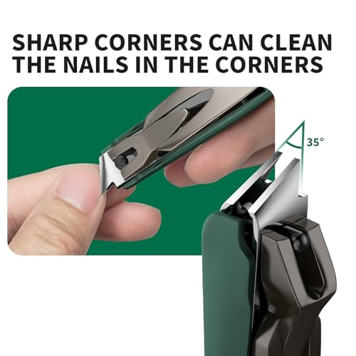Nail Clippers with Catcher, 2-Pack Slanted & Curved Nail Clippers for Ingrown Toenails and Fingernails, Anti-Splash Nail Cutter for Men, Women, Seniors, Heavy-Duty Finger Nail Clippers Adult
