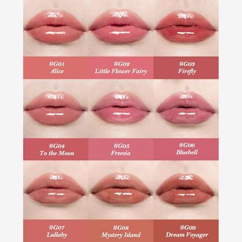 Flower Knows Midsummer Fairytales Coating Lip Lacquer,Glowy Non-Fading Lip Gloss,Hydrating Tinted Lip Oil for Girls&Women,Vegan & Cruelty Free,0.17Fl Oz(G06 Bluebell)