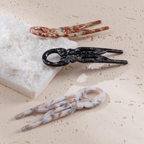 Sunolga 3 PCS Prestige French Hair Pins for Women, 4.38" Large Lialys Hair Pins for All Hair, Curved Shape for Better Head Fit Hair Accessories, Serrated Anti-Slip Design Hairpins
