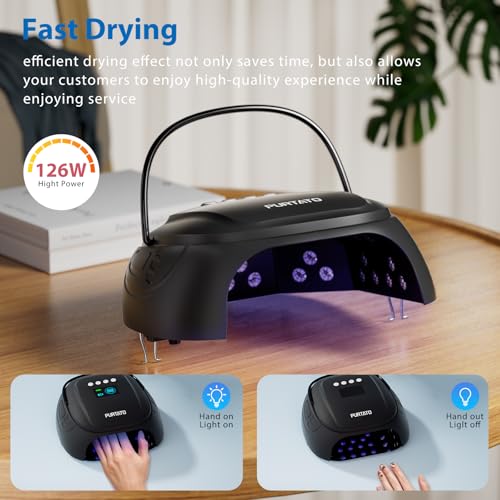 126W Cordless Rechargeable UV LED Nail Lamp with Large Space, Handle and Foot Rest, Fast Curing Gel Nail Dryer with 4 Timers for Salon and Home (Matte Black)