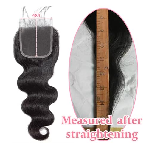 4x4 Lace Closure Human Hair Body Wave Transparent Lace Closure Free Part 100% Unprocessed Brazilian Human Hair Closure 150% Density Pre Plucked With Baby Hair Natural Black Color 20 Inch