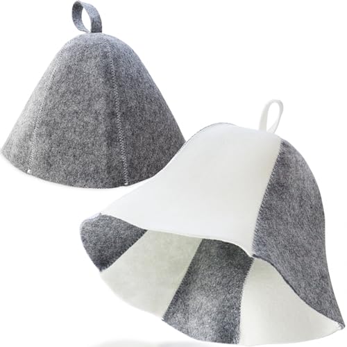 2 Pack Sauna Hat Polished Wool Hat for Sauna Wool Cap for Sauna Banya Bath House Head Protection Ukraine Sauna Hat for Men Russian Banya Hat Unisex Bathroom Accessories for Women White