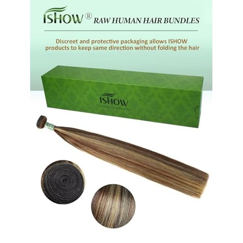 ISHOW Raw Human Hair Bundles, 100% Unprocessed Virgin Human Hair, 15A Straight Premium Quality Bundles Producer, 18 Inch Single Bundle, Long Lasting, Ombre Honey Blonde Color P4/27