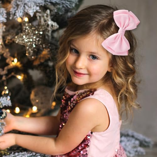 Large Big 6 Inch Hair Bows for Girls Thick Ribbon Boutique Alligator Clips Hair Accessories for Baby Girls Toddlers Kids Teens 2 PCS (Pink)