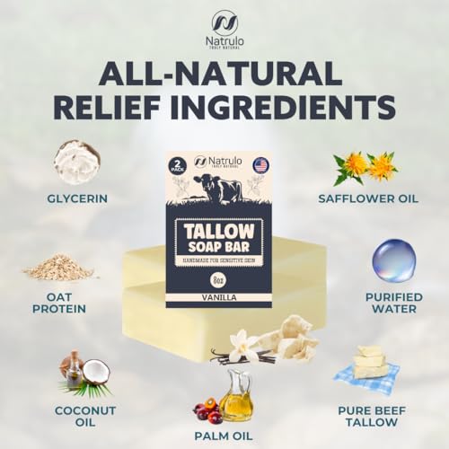 Beef Tallow Soap Bar ? All Natural Grass Fed Tallow Soap Vanilla ? Moisturizing Face & Body Wash Great for Eczema, Dry, Itchy, Sensitive Skin ? Handcrafted Bath Soap for Adults, Kids, Made in USA