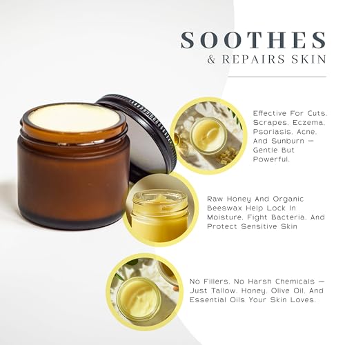 Vanman¡¯s Tallow and Honey Balm - Grass-Fed/Finished Bison Tallow and Essential Oils, Raw Manuka Honey, Organic Royal Jelly, Beeswax, Cold Pressed Olive Oil - Tallow Skin Care for Dry Skin - 2.4 oz