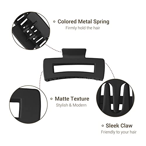 Shinowa 3 Pack Hair Claw Clips, Square Rectangular Claw Hair Clips for Women Girls, Non-slip Matte Large Medium Small Hair Clips, Strong Hold Jaw Clip for Thick Thin Hair, Black