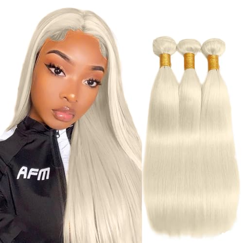#88 Platinum Blonde Bundles Human Hair Straight Bundles 14 14 14 Inch Platinum Blonde Straight Bundle Unprocessed Brazilian Virgin Weave Hair 3 Bundle 50 Gram Per Bundle