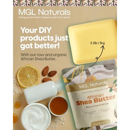 MGL Naturals Raw African Shea Butter Ivory 2.2 lb, 100% Pure, and Unrefined. Nourish and moisturize hair and skin. Use alone or DIY recipes. From Ghana. (2.2 lb | 35.3oz | 1kg)