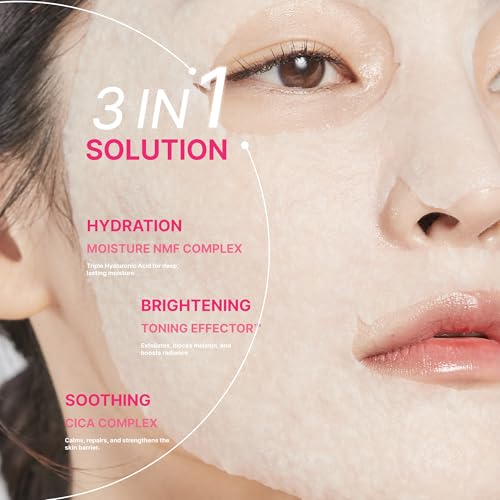 Toning Active Mask ? Brightening, Hydrating&Soothing Face Mask with Tranexamic Acid & Hyaluronic Acid, Sheet Mask with Coconut Fiber, Gentle for Sensitive Skin, Korean Skin Care, Vegan, 5EA